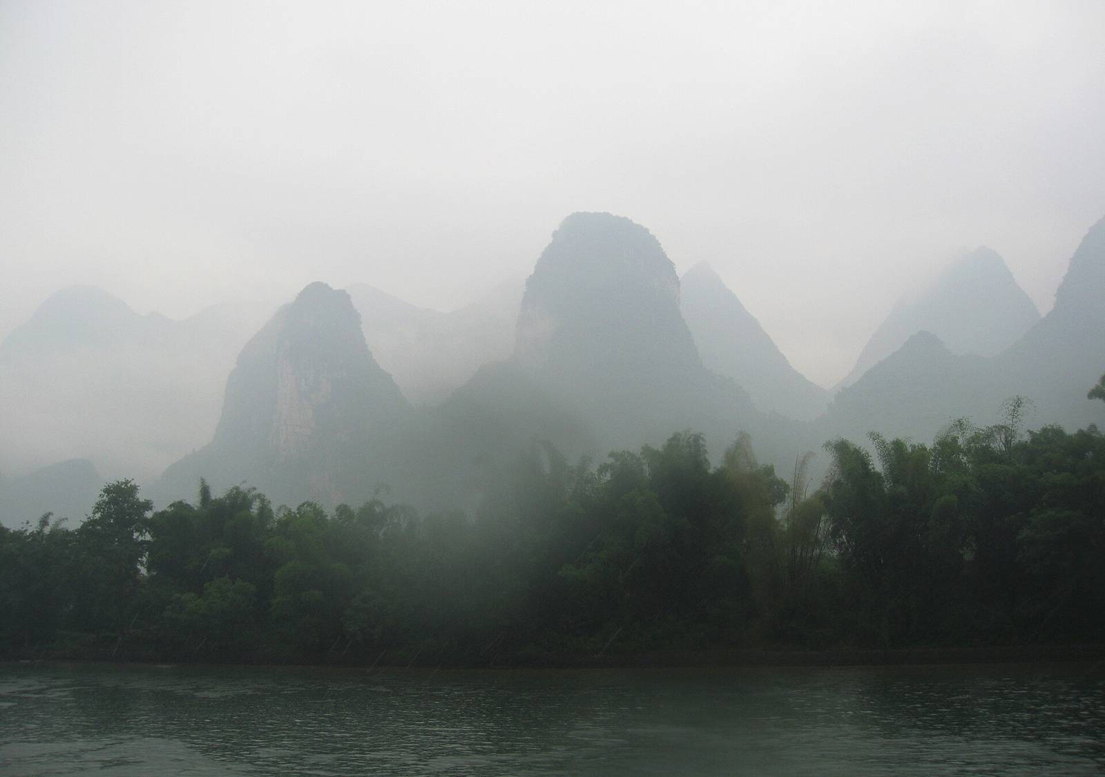 Misty karst hills along the Li River