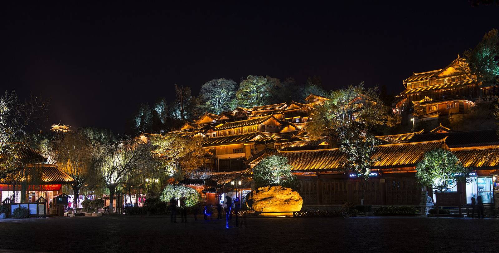 Lijiang Old Town lit up at night